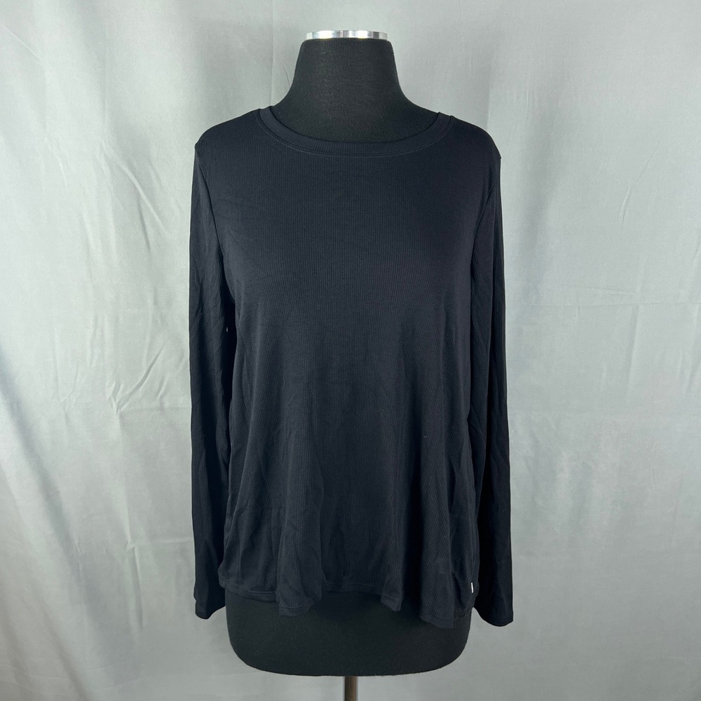 Mondetta Ribbed Long Sleeve Top Womens Large Black Stretch Round Neck Everyday